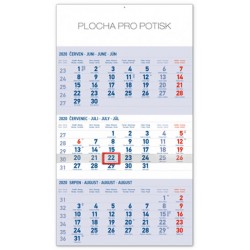 Kalendář nástěnný 2020 - 3měsíční standard modrý – s českými jmény, 29,5 × 43 cm