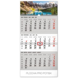 Kalendář nástěnný 2020 - 3měsíční krajina šedý – s českými jmény, 29,5 × 43 cm