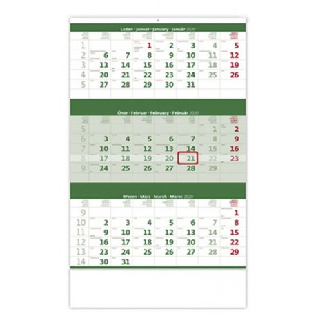 Kalendář nástěnný 2020 - Tříměsíční zelený