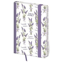 Diář 2021: Vario Lavender, kapesní týdenní, 90x140, s gumičkou