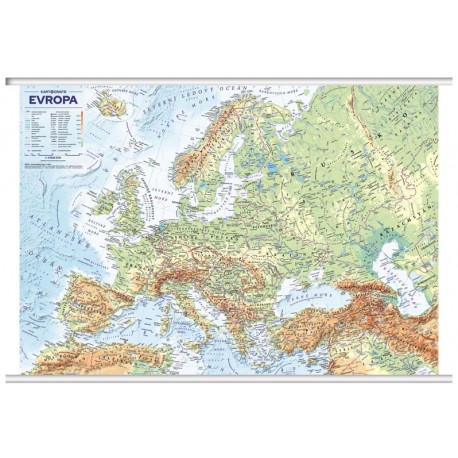Evropa - obecně zeměpisná mapa, office, nástěnná, 1 : 4 500 000 (s lištami v tubusu)