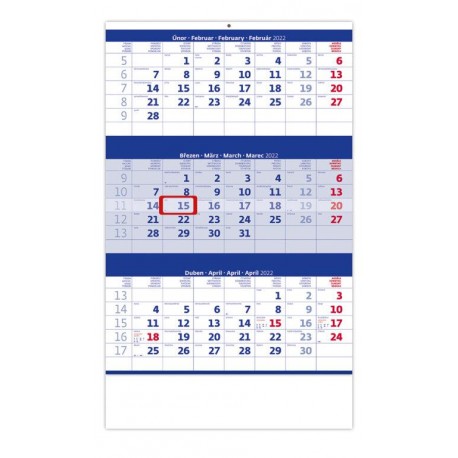 Kalendář nástěnný 2022 - Tříměsíční modrý