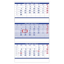 Kalendář nástěnný 2022 - Tříměsíční skládaný modrý