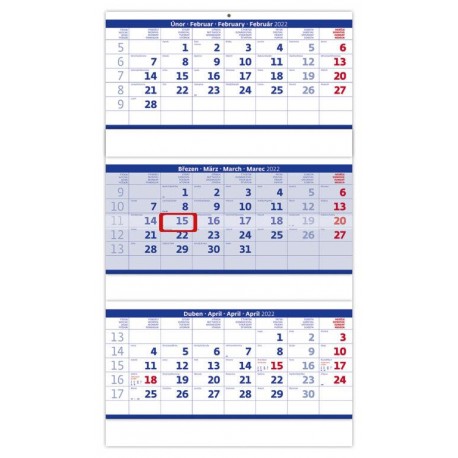 Kalendář nástěnný 2022 - Tříměsíční skládaný modrý
