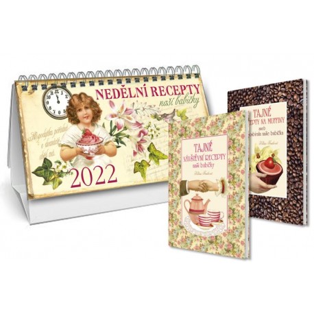 Kalendář 2022 - Nedělní recepty naší babičky + Tajné recepty na muffiny + Tajné návštěvní recepty