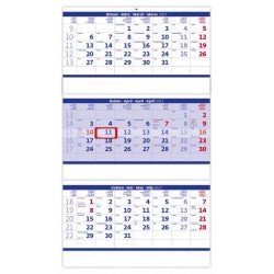 Kalendář nástěnný 2023 - Tříměsíční modrý, skládaný