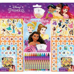 Samolepkový set s omalovánkami a voskovkami - Disney Princezny