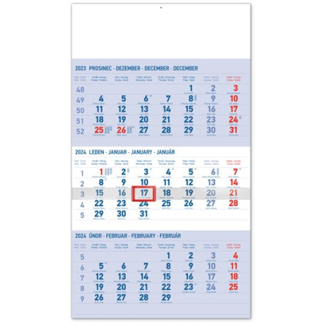 Nástěnný kalendář 3měsíční standard modrý - s českými jmény 2024